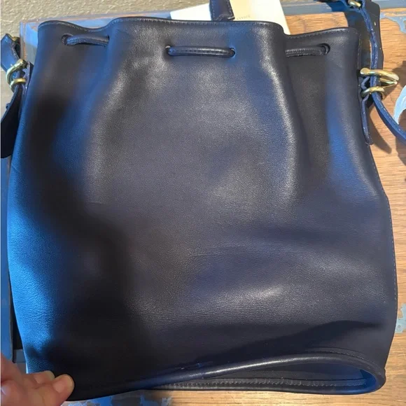 Vintage Coach Equestrian Navy Leather Drawstring Bucket Bag - Picture 3 of 9
